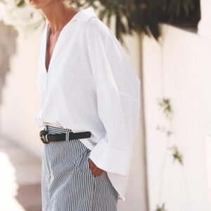 WIDE-SLEEVE LINEN BLEND SHIRT